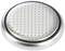 Silver button cell battery with dotted surface.