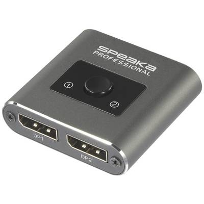 A switcher for two HDMI ports with labels 'DP1' and 'DP2'. At the top, the inscription 'speaka PROFESSIONAL'.