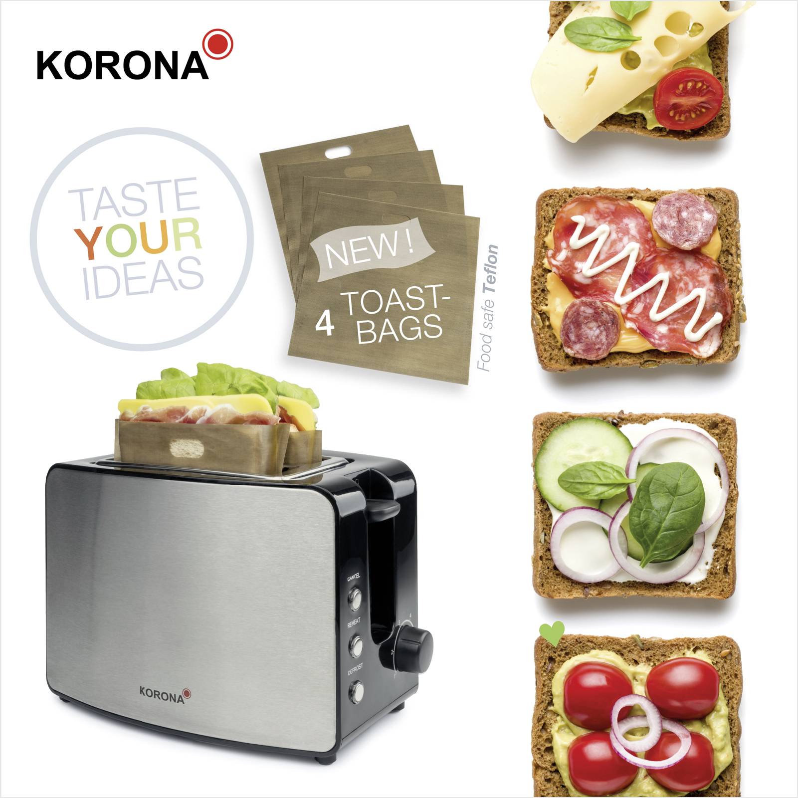 Korona XXL Toaster Stainless steel, Black