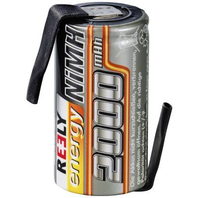 A cylindrical rechargeable battery with the inscription 'Reely energy NIMH 2000 mAh', suitable for model making.