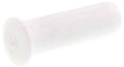 A white, cylindrical object that looks like an elongated plastic handle lies horizontally on a white background.