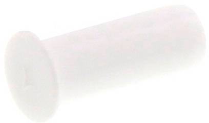 A cylindrical, white plastic handle on a white background.