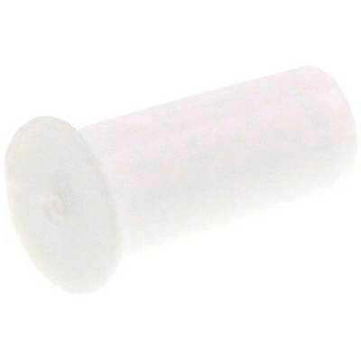 A white, cylindrical plastic object with a flat, round base, possibly a technical component or closure.