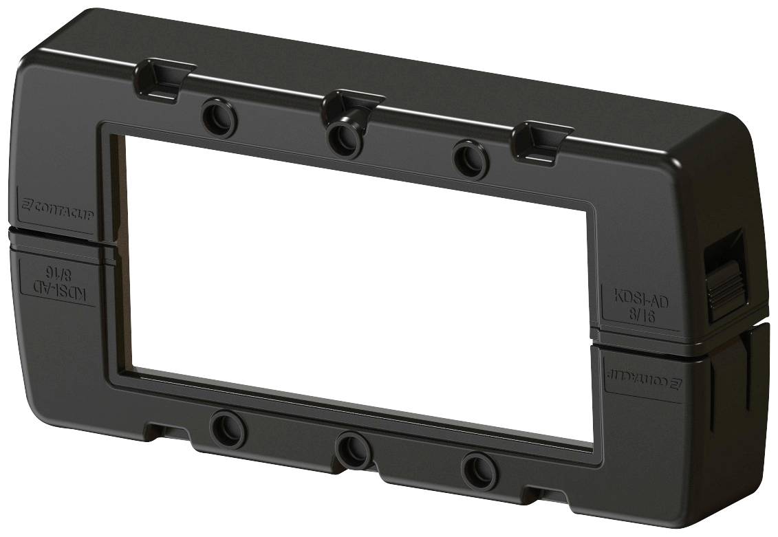 Black rectangular plastic frame with multiple screw holes, likely a component housing or mounting accessory.
