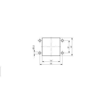 Technical drawing of a square component with dimensions: 58 mm width, 46 mm height, holes Ø5.5 mm.