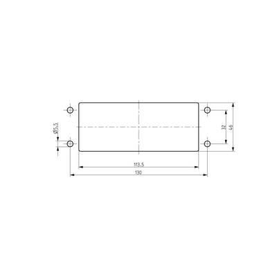 Technical drawing of a rectangular part with holes in the corners. Overall width 130 mm, height 32 mm, holes Ø5.5 mm.