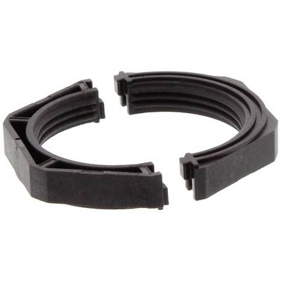 A broken, black plastic ring with jagged edges.