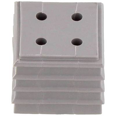Grey plastic block with four evenly positioned holes, stackable design.