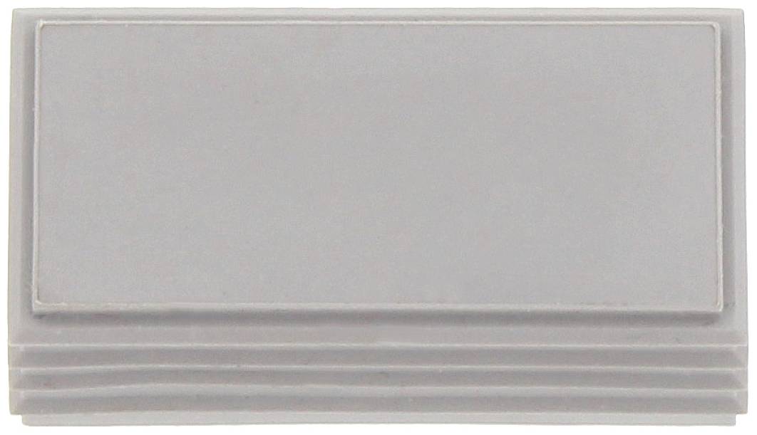 A grey stack of rectangular labels without visible text or pattern.