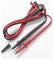 A pair of red and black test leads with removable caps, used for electrical testing.