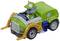 Toy figurine in the shape of a dog driving a green vehicle with a recycling symbol. The car has visible wheel arches and lever arms.
