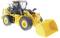 Yellow front-end loader with large bucket, four black and yellow tyres, robust design, suitable for construction or earthmoving work.