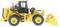 Yellow model of a CAT wheel loader, side view. The loader has large black tyres and a movable bucket at the front.