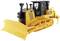 A yellow bulldozer with 'D7E' and 'CAT' markings, shown from the side. The bulldozer has track wheels and a spacious driver's cab.