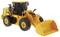 A yellow toy digger with a black cab and large bucket. Suitable for children and building simulations in the playroom.