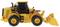 Yellow toy digger, side view. The model shows details such as wheels, loading area, and driver's cab.