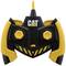A black and yellow remote control controller with two rotary knobs and an antenna. Inscription 'CAT'.