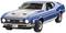 Blue, classic sports car with white stripes on the bonnet. The car has a German number plate and is from the 1970s.