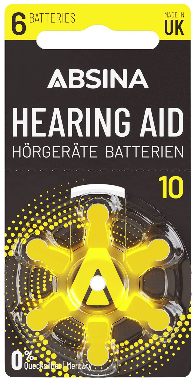 Image of Absina Hearing aid battery ZA 10 1.4 V 6 pc(s) Zinc air PR70