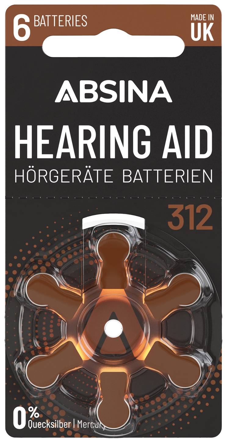 Image of Absina Hearing aid battery ZA 312 1.4 V 6 pc(s) Zinc air PR41