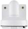 White, wall-mounted bracket for a surveillance camera. Suitable for indoor or outdoor use.