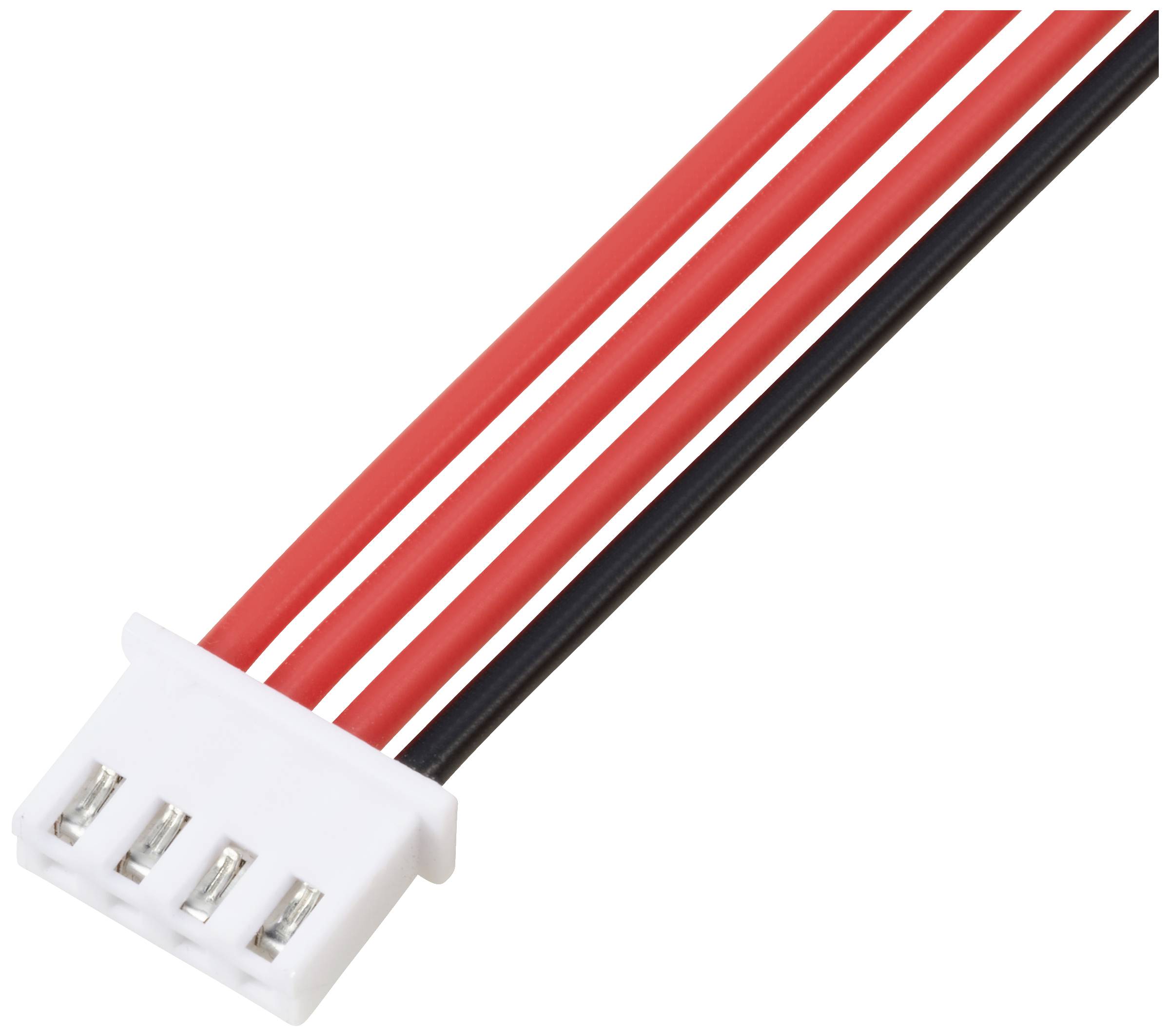 Connector with three red and one black cable, suitable for electrical connections in devices or circuits.