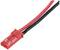 Red JST plug with two pins, connected to a red and a black cable, for power or signal transmission.