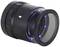 A black eyepiece with several small, glowing blue lights around its edge. It is used for optical magnification.