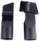 Two black vacuum cleaner brush attachments with bristles and an arrow symbol indicating the brushes' direction of movement.