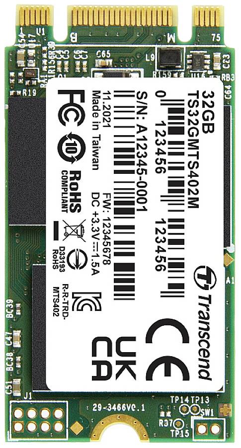 Transcend MTS402M 32 GB Internal M.2 PCIe NVMe SSD 2242 SATA III Industrial TS32GMTS402M