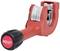 Red plastic tube cutter with a black handle, suitable for precise tube cutting.