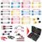Cable set in various colours and sizes with adaptor plugs and carrying case. Ideal for electronic work and measurements.
