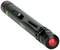 A black laser pointer with a red button and clip, lying diagonally on a white surface.