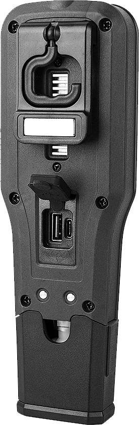 A black, portable power supply with USB and Ethernet ports, suitable for versatile connection and charging options.