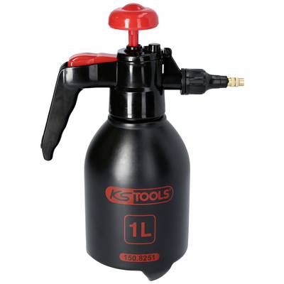 Black spray gun with red handle and black nozzle, 'KS Tools' brand logo, 1-litre capacity, suitable for liquids.