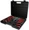 Black and red screwdriver set in an open case, with various sizes and types, suitable for multiple applications.