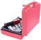 A red toolbox, partially open, reveals a rubber mallet and several metallic car parts inside.