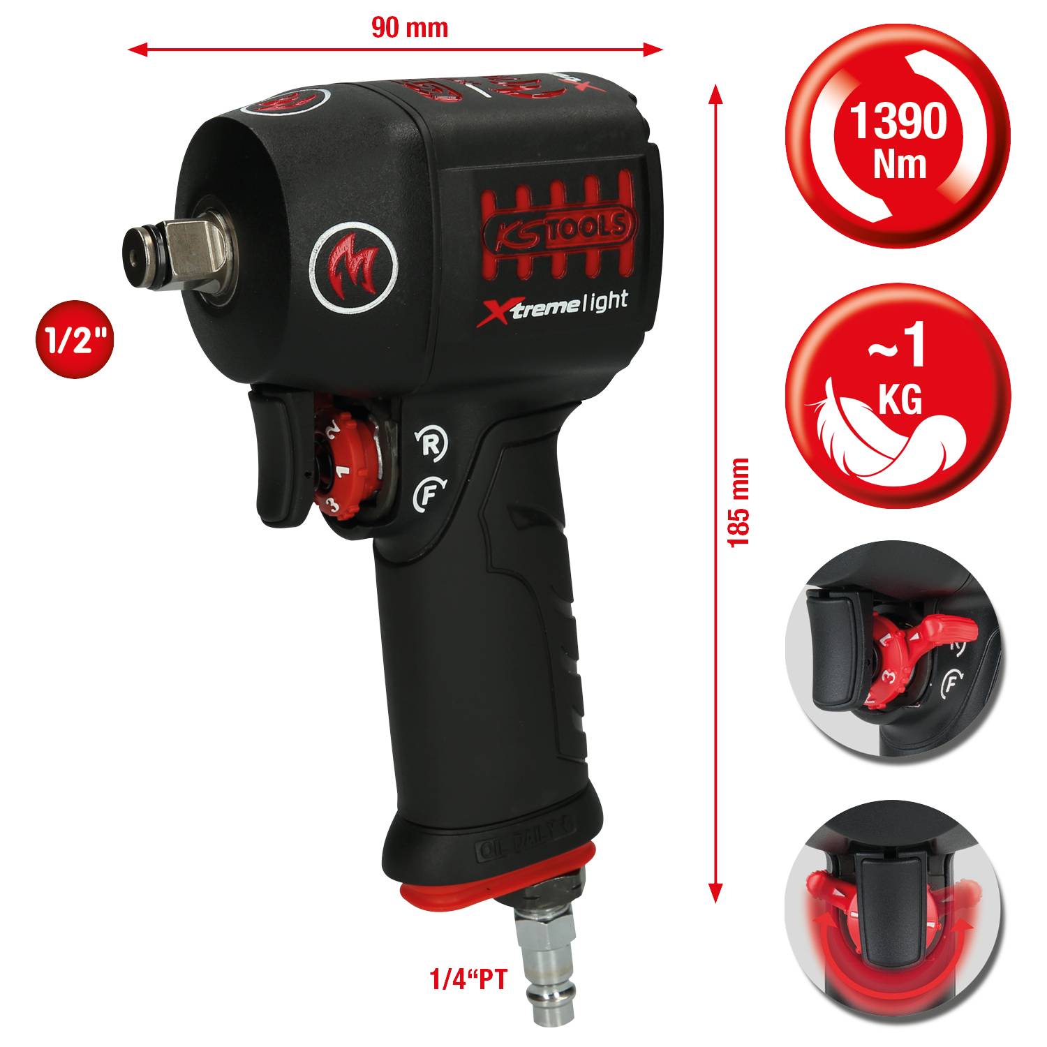 KS Tools 515.1150 515.1150 Pneumatic impact driver Tool holder: 1/2" (12.5 mm) Torque (max.): 1390 Nm-3