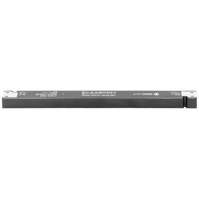 The image shows an LED driver with model information and warning notices on the top surface.