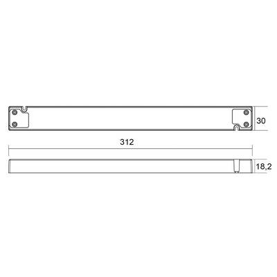 Technical Drawing of a Rectangular Metal Part with Dimensions: Length 312 mm, Height 30 mm, Width 18.2 mm.