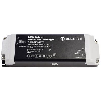'LED driver by DEKOLIGHT, Model QBH-12V-40W, constant voltage, Input: 220-240V, Output: 12V, max. 3.3A, max. 40W.'