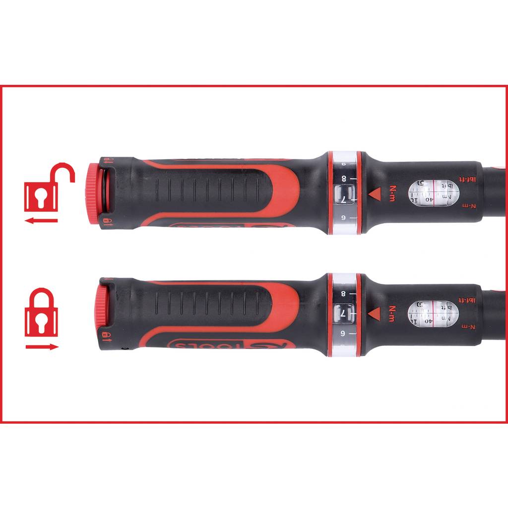 The image shows two differently oriented torque wrenches with markings for torque adjustment.