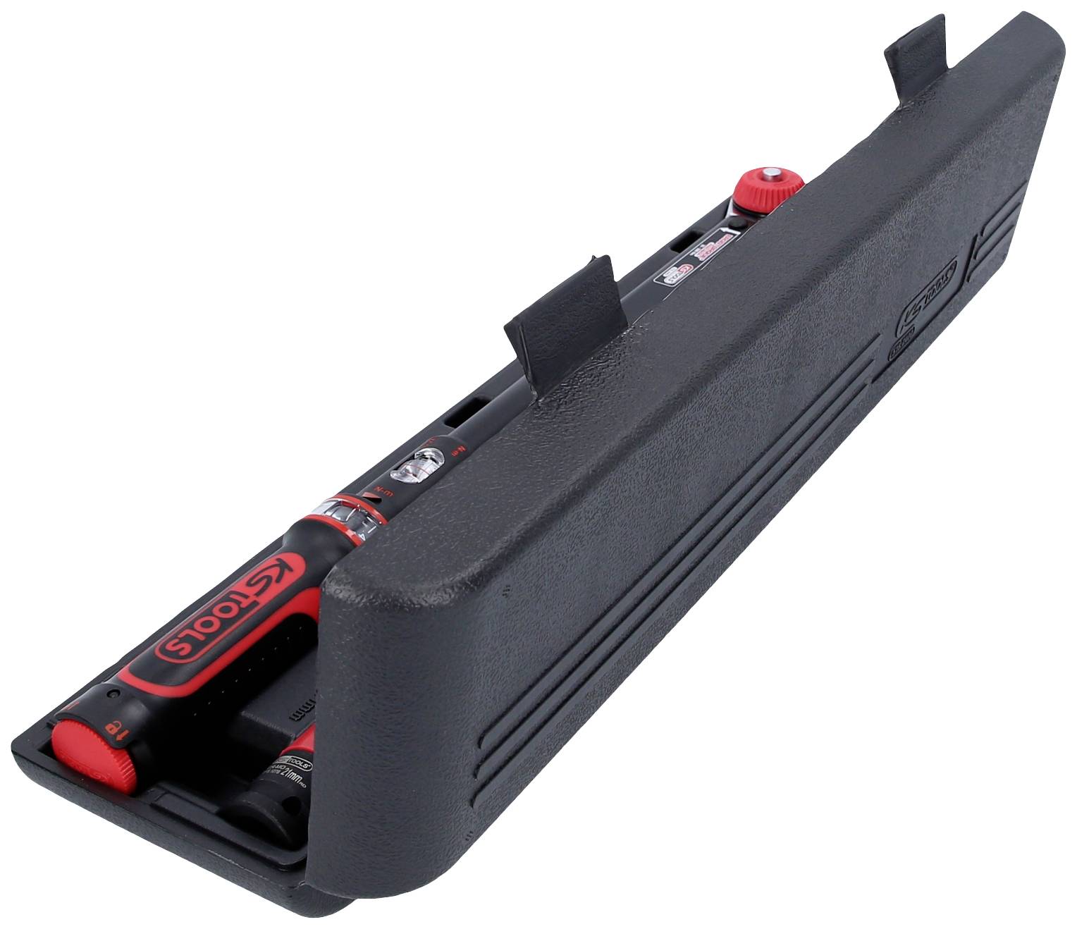 'Black tool case with two red KS Tools torque wrenches, opened sideways.'