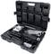 A black toolbox with various car repair tools, including pullers and adapters, neatly arranged.