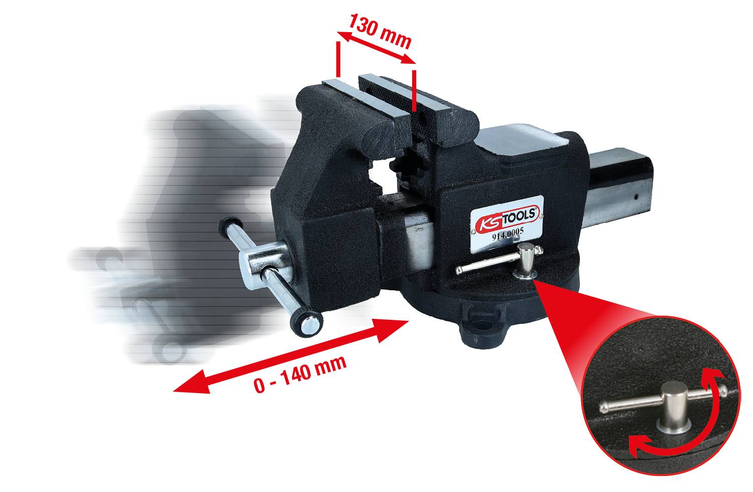 'KS Tools' Vice with a Clamping Range of 0-140 mm and a Width of 130 mm. Ideal for Precise Fixing and Machining.