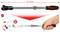 Torque wrench with adjustable length from 294 to 432 mm, 1/2 inch drive, 180° rotation function, red locking button.
