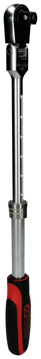 Torque wrench with a black handle and silver scale, used for precise tightening of screw nuts.