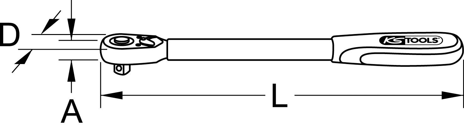 Illustration of a socket wrench with ratchet mechanism, marked with dimensions D and L.