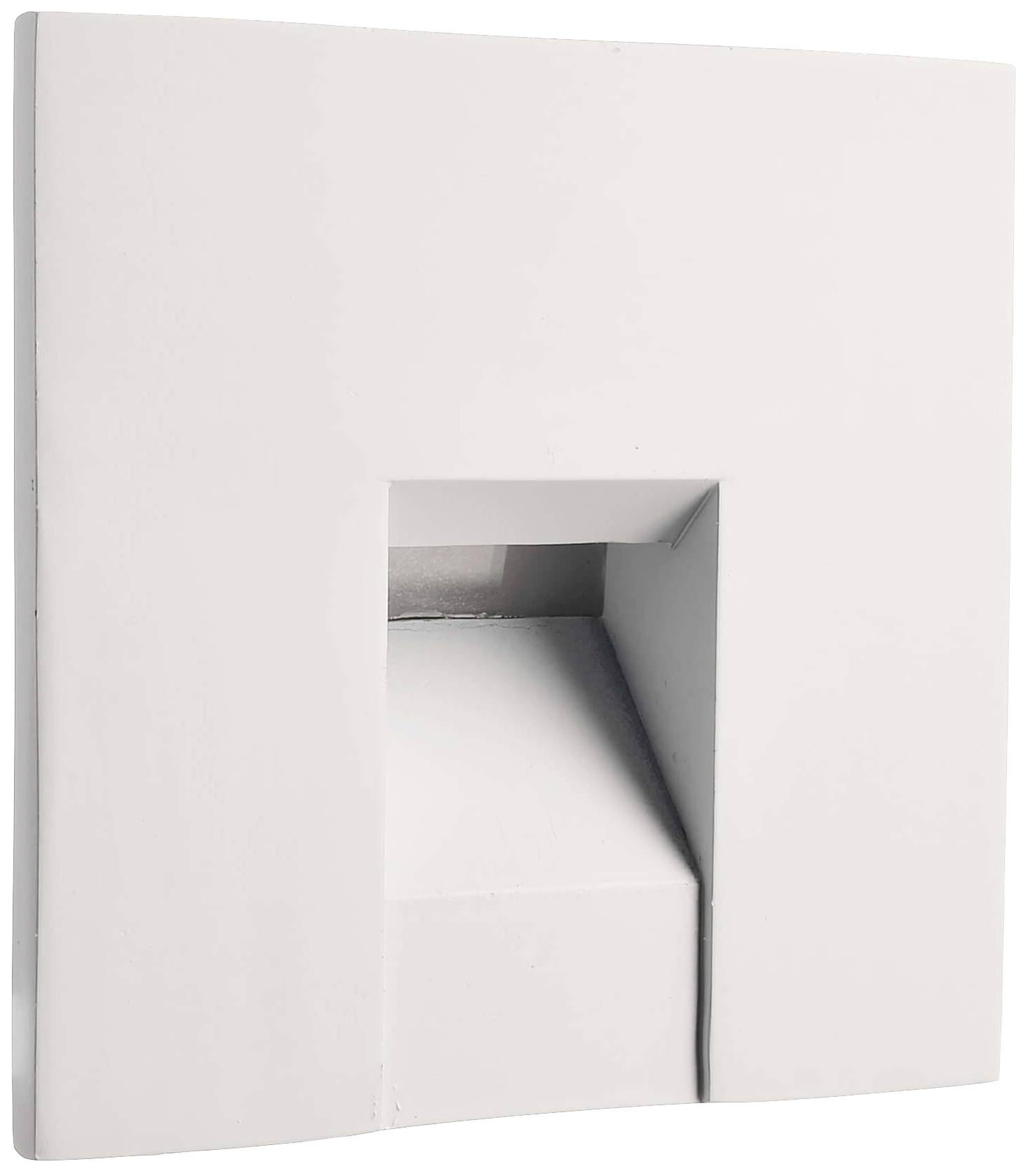 A white, square wall recess with an angled, downward-facing interior surface.