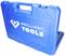 A blue tool case with 'Brilliant Tools' written on the front. Metal attachments are visible on the right side.